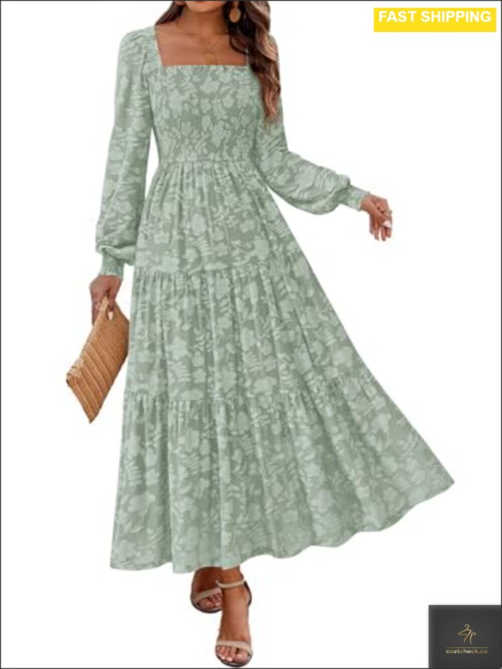 Long Sleeve Smocked Floral Maxi Dress Wedding Guest Formal